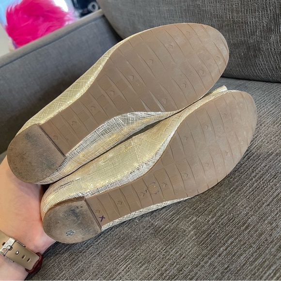 Kate Spade Tock Bow Ballet Flats Metallic Gold Logo - Size 6.5 - Picture 6 of 8